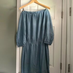 Calvin Klein off the shoulder cinched waist light denim material
